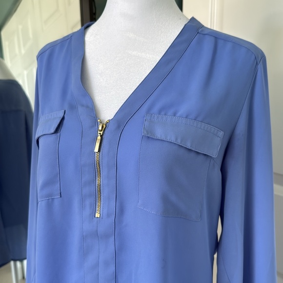 Express Blue Fitted Long Sleeve Blouse - size medium - Picture 3 of 6